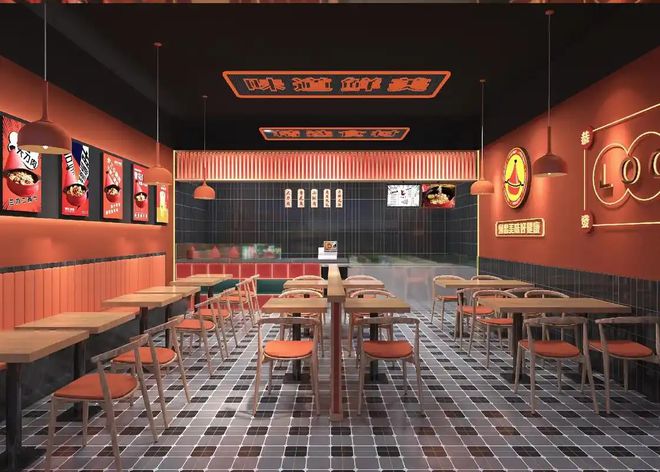 ：快餐店装修效果图展现潮流麻将胡了现代快餐时尚空间(图3)